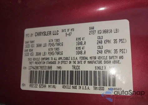 2008 Dodge Dakota Sxt/Bighorn/Lonestar z USA, uszkodzony, nr VIN 1D7HW38K78S531808